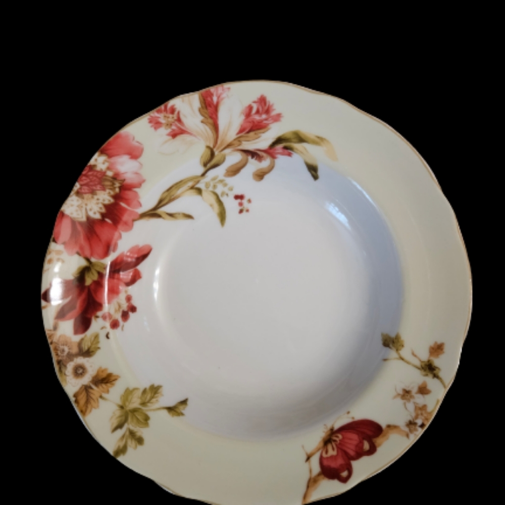 *222 Fifth Summer Botanical Lutece Fleur Rouge Large Rim Soup/Salad Bowls